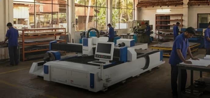 Sheet and tube combo fiber laser cutting machine workstation.