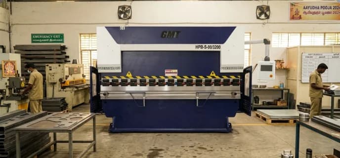 GMT HPB-S NC Press Brake machine in a factory workshop